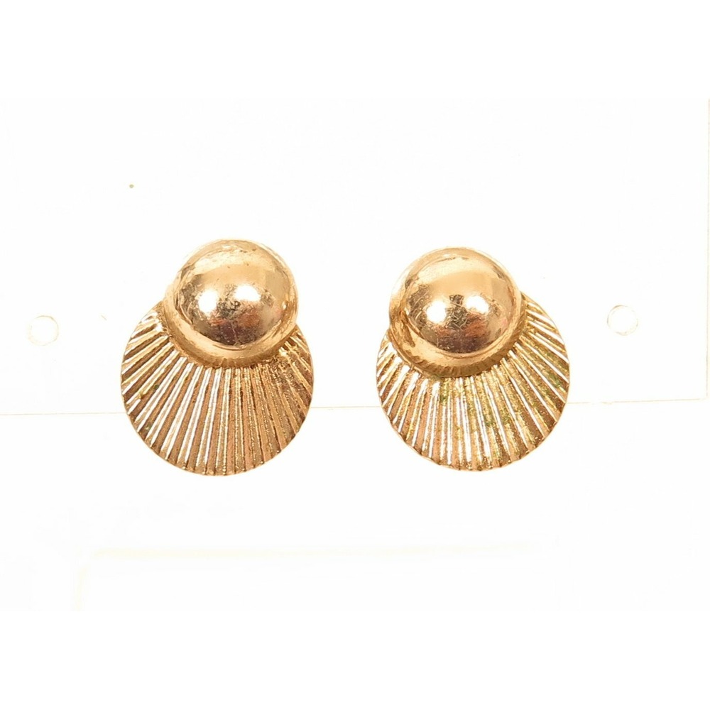 Vintage Signed CORO Art Deco Gold Plated Scallop Design SB‎ Earrings